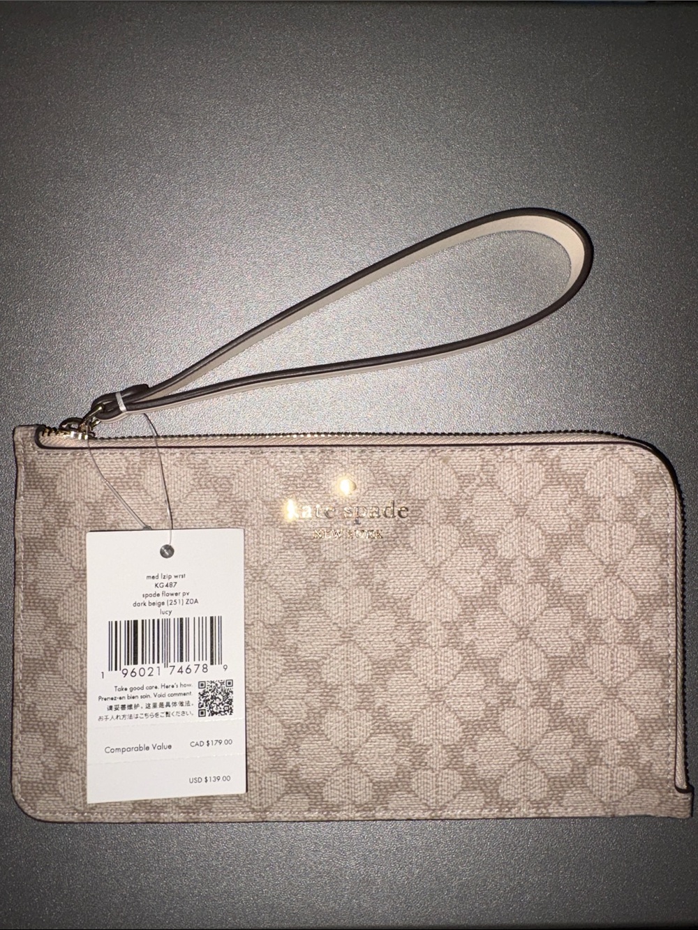 NWT Kate Spade Beige Flower Wristlet